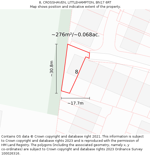 8, CROSSHAVEN, LITTLEHAMPTON, BN17 6RT: Plot and title map