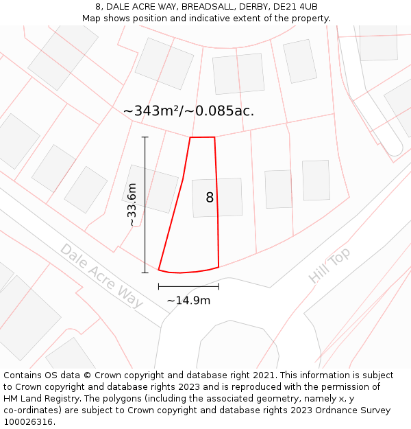 8, DALE ACRE WAY, BREADSALL, DERBY, DE21 4UB: Plot and title map