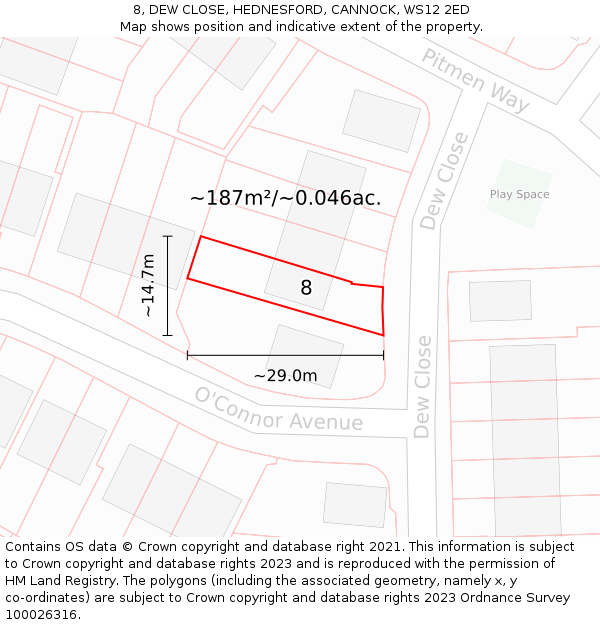 8, DEW CLOSE, HEDNESFORD, CANNOCK, WS12 2ED: Plot and title map