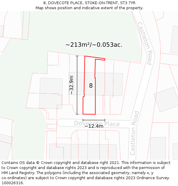 8, DOVECOTE PLACE, STOKE-ON-TRENT, ST3 7YR: Plot and title map