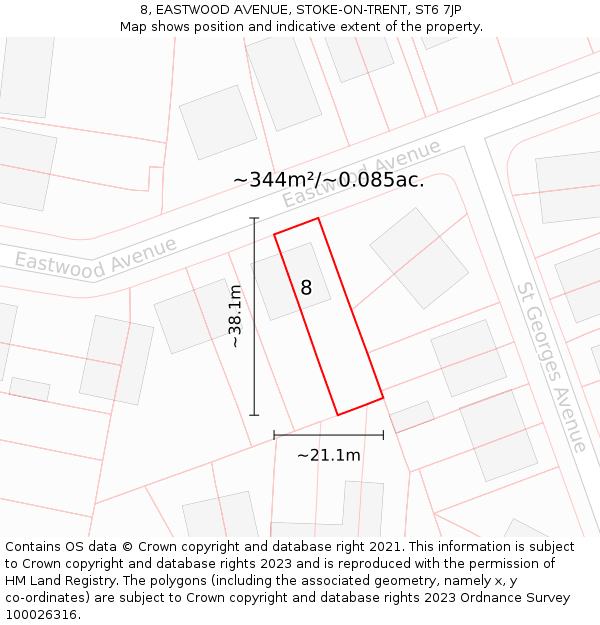 8, EASTWOOD AVENUE, STOKE-ON-TRENT, ST6 7JP: Plot and title map