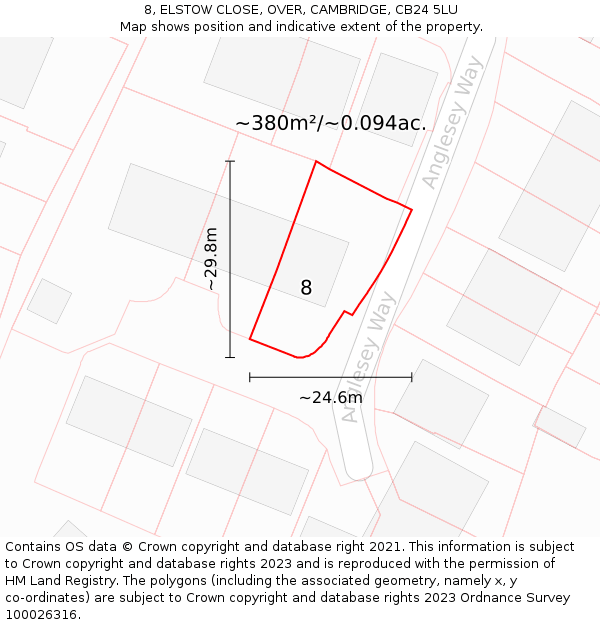 8, ELSTOW CLOSE, OVER, CAMBRIDGE, CB24 5LU: Plot and title map