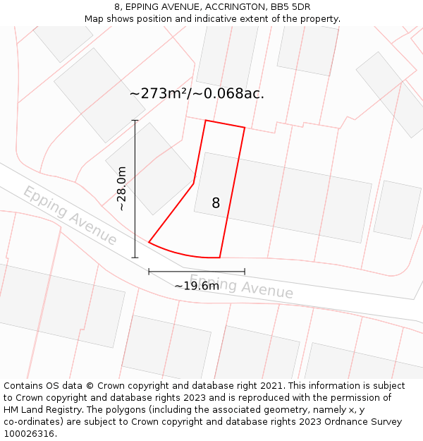 8, EPPING AVENUE, ACCRINGTON, BB5 5DR: Plot and title map