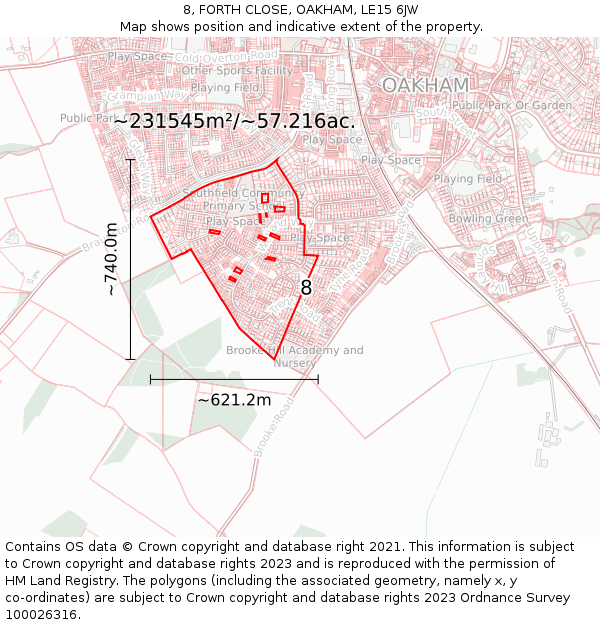 8, FORTH CLOSE, OAKHAM, LE15 6JW: Plot and title map