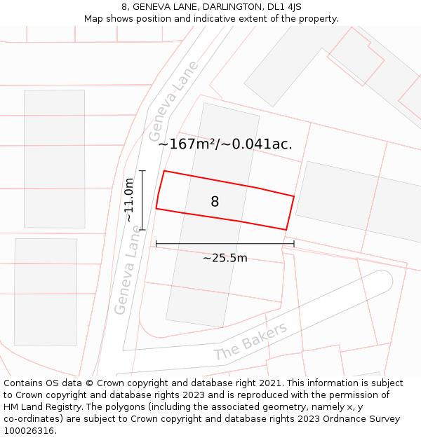 8, GENEVA LANE, DARLINGTON, DL1 4JS: Plot and title map