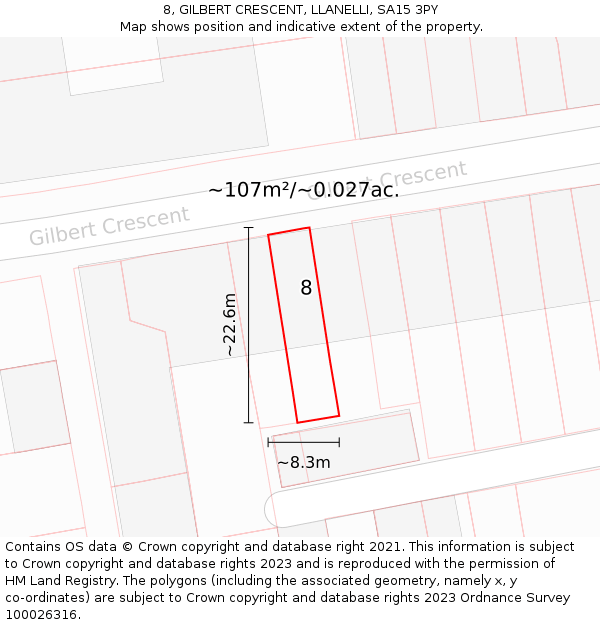 8, GILBERT CRESCENT, LLANELLI, SA15 3PY: Plot and title map