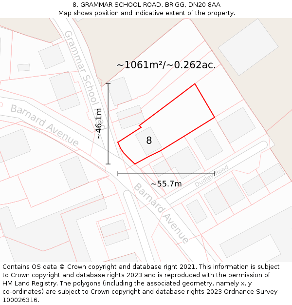 8, GRAMMAR SCHOOL ROAD, BRIGG, DN20 8AA: Plot and title map