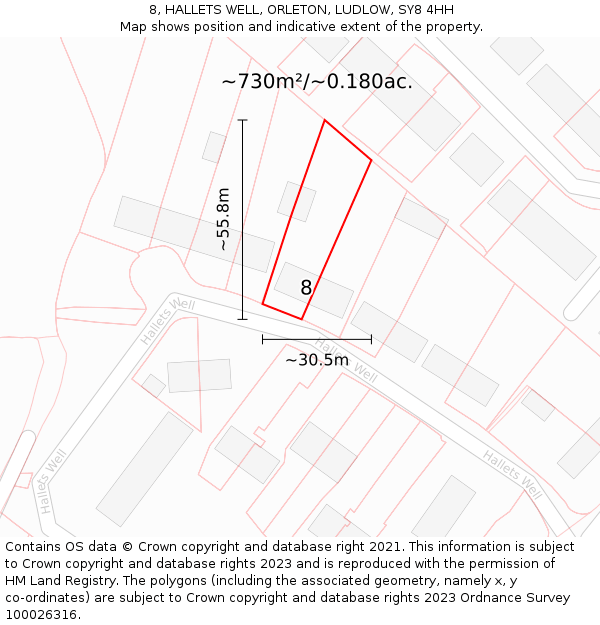 8, HALLETS WELL, ORLETON, LUDLOW, SY8 4HH: Plot and title map