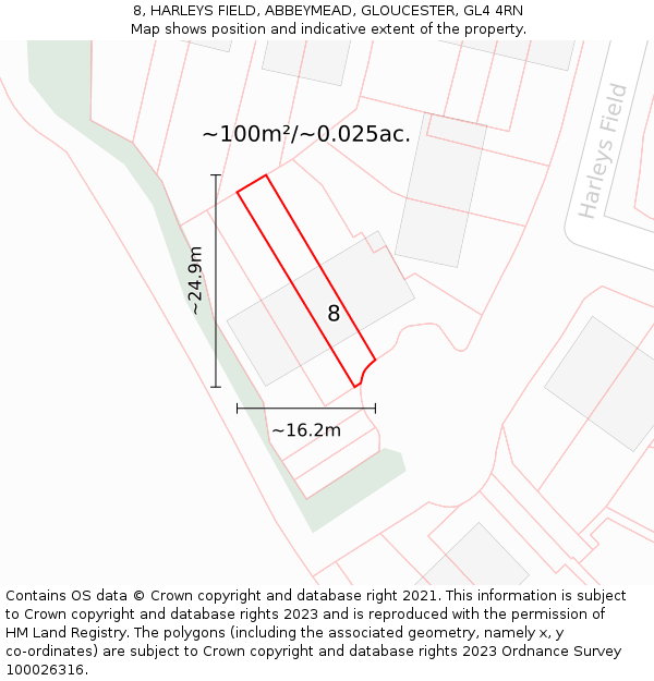 8, HARLEYS FIELD, ABBEYMEAD, GLOUCESTER, GL4 4RN: Plot and title map