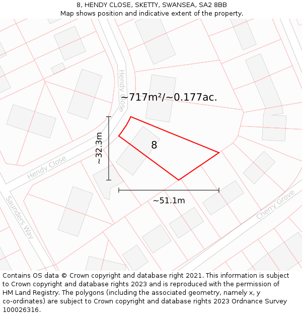 8, HENDY CLOSE, SKETTY, SWANSEA, SA2 8BB: Plot and title map