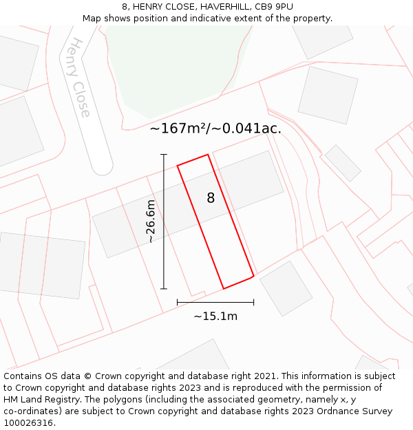 8, HENRY CLOSE, HAVERHILL, CB9 9PU: Plot and title map