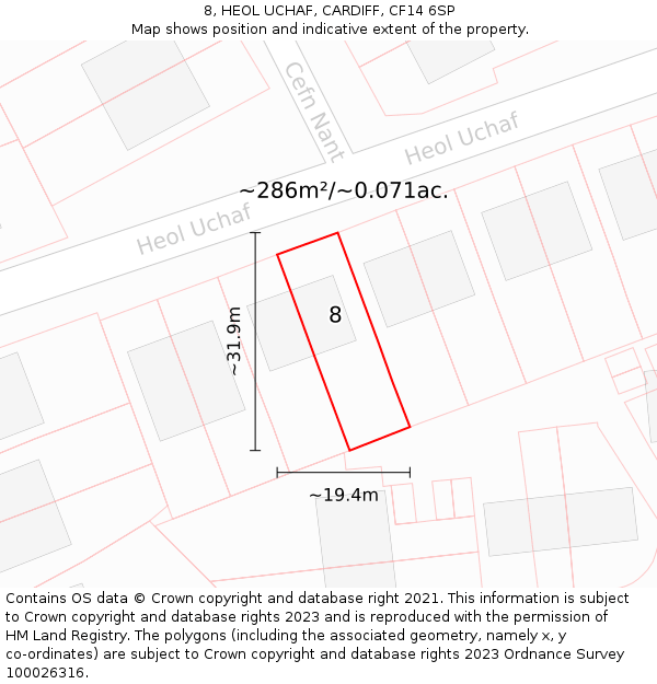8, HEOL UCHAF, CARDIFF, CF14 6SP: Plot and title map