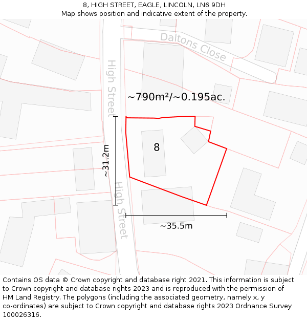 8, HIGH STREET, EAGLE, LINCOLN, LN6 9DH: Plot and title map