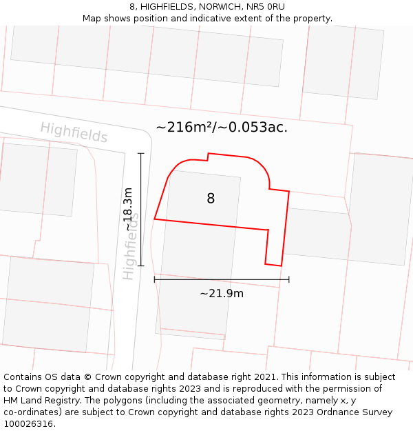 8, HIGHFIELDS, NORWICH, NR5 0RU: Plot and title map