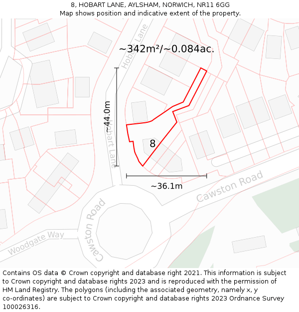 8, HOBART LANE, AYLSHAM, NORWICH, NR11 6GG: Plot and title map