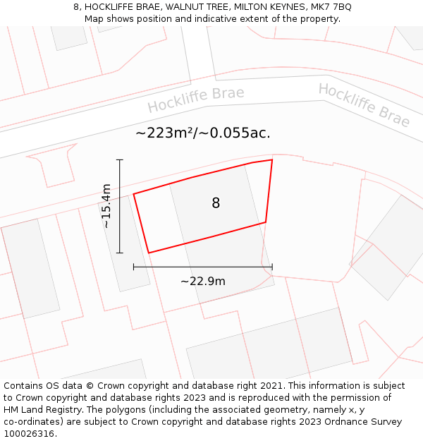 8, HOCKLIFFE BRAE, WALNUT TREE, MILTON KEYNES, MK7 7BQ: Plot and title map