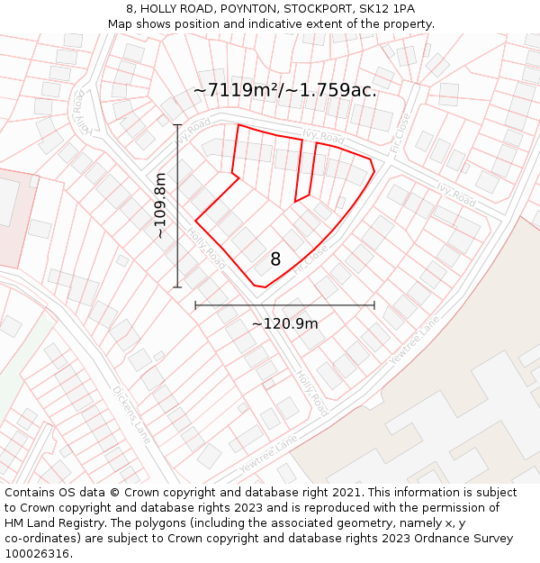 8, HOLLY ROAD, POYNTON, STOCKPORT, SK12 1PA: Plot and title map