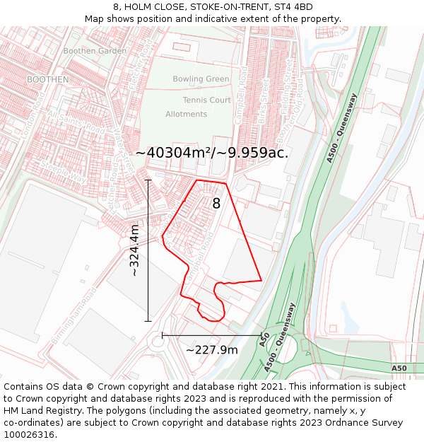 8, HOLM CLOSE, STOKE-ON-TRENT, ST4 4BD: Plot and title map