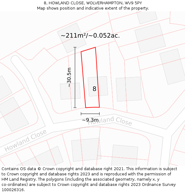 8, HOWLAND CLOSE, WOLVERHAMPTON, WV9 5PY: Plot and title map