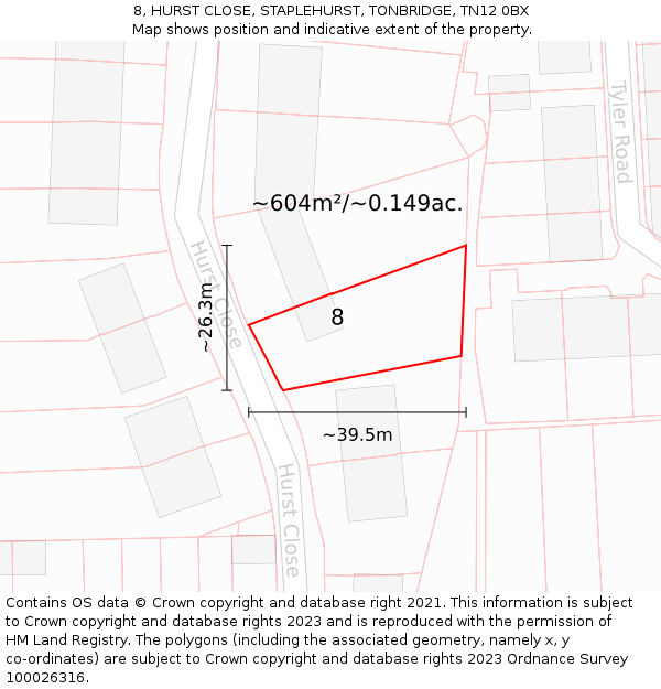 8, HURST CLOSE, STAPLEHURST, TONBRIDGE, TN12 0BX: Plot and title map