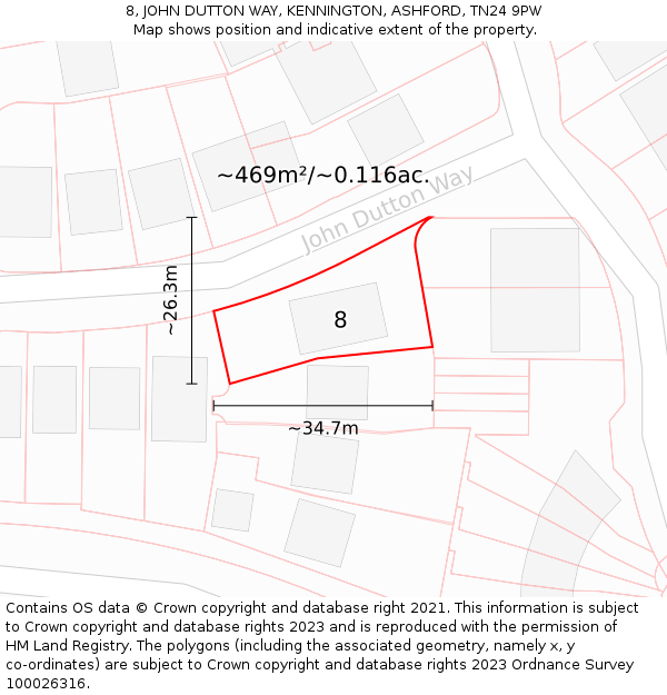 8, JOHN DUTTON WAY, KENNINGTON, ASHFORD, TN24 9PW: Plot and title map