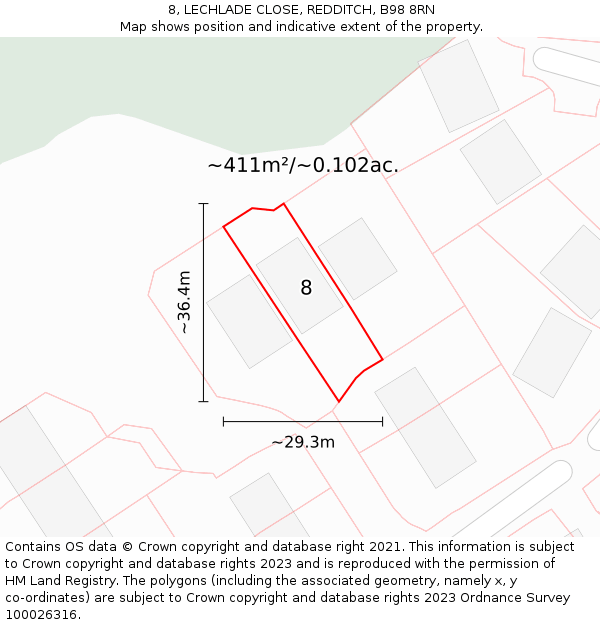 8, LECHLADE CLOSE, REDDITCH, B98 8RN: Plot and title map
