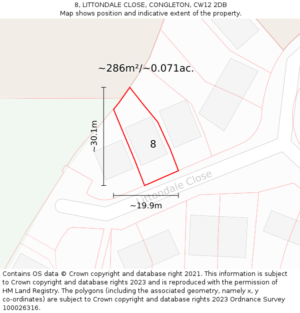 8, LITTONDALE CLOSE, CONGLETON, CW12 2DB: Plot and title map