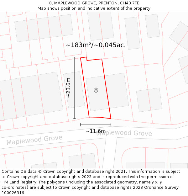 8, MAPLEWOOD GROVE, PRENTON, CH43 7FE: Plot and title map