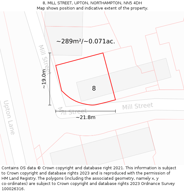 8, MILL STREET, UPTON, NORTHAMPTON, NN5 4DH: Plot and title map