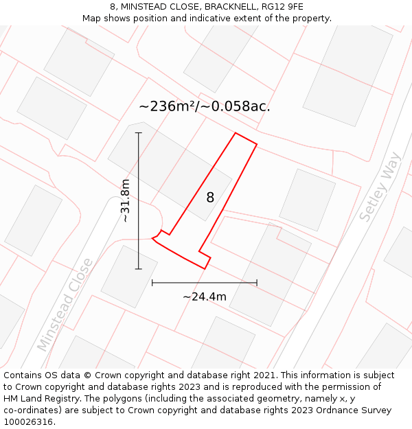 8, MINSTEAD CLOSE, BRACKNELL, RG12 9FE: Plot and title map
