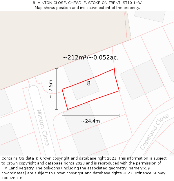 8, MINTON CLOSE, CHEADLE, STOKE-ON-TRENT, ST10 1HW: Plot and title map