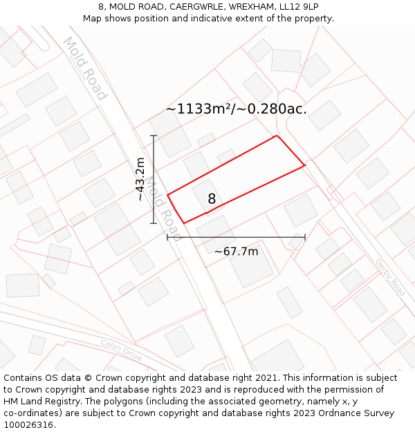 8, MOLD ROAD, CAERGWRLE, WREXHAM, LL12 9LP: Plot and title map