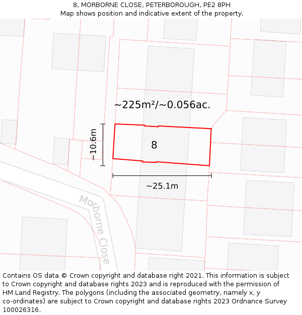 8, MORBORNE CLOSE, PETERBOROUGH, PE2 8PH: Plot and title map