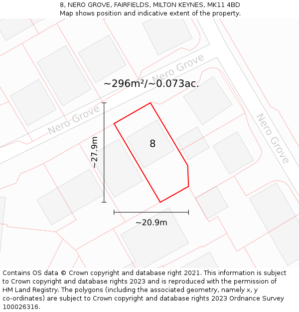 8, NERO GROVE, FAIRFIELDS, MILTON KEYNES, MK11 4BD: Plot and title map