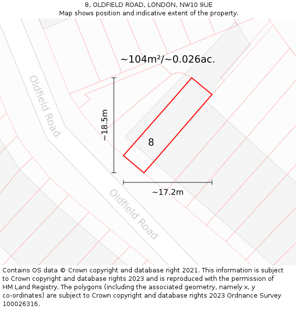 8, OLDFIELD ROAD, LONDON, NW10 9UE: Plot and title map