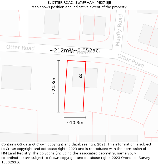 8, OTTER ROAD, SWAFFHAM, PE37 8JE: Plot and title map