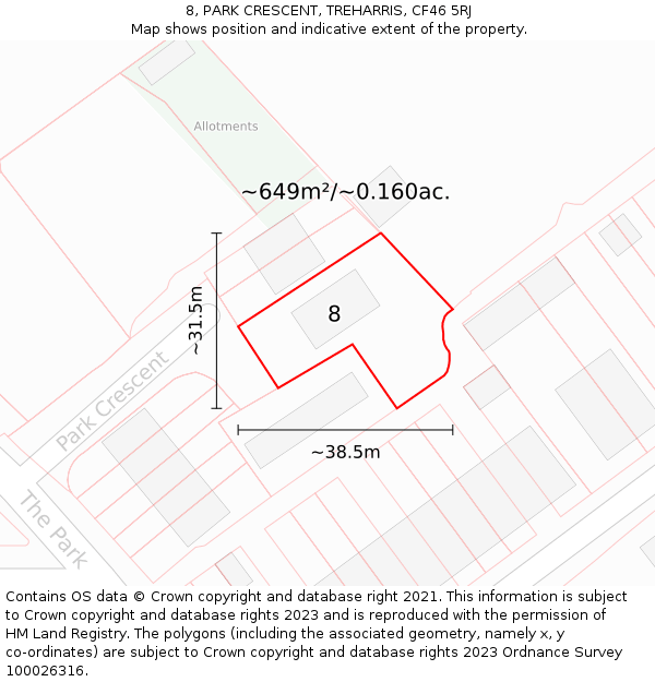 8, PARK CRESCENT, TREHARRIS, CF46 5RJ: Plot and title map