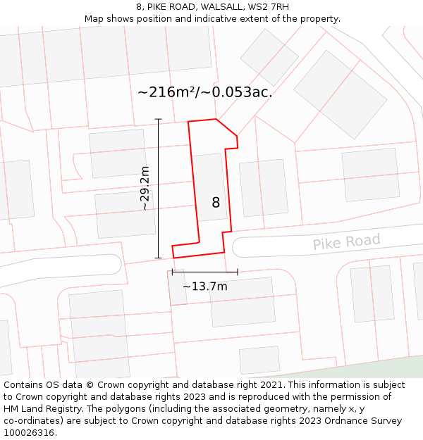 8, PIKE ROAD, WALSALL, WS2 7RH: Plot and title map