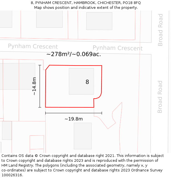 8, PYNHAM CRESCENT, HAMBROOK, CHICHESTER, PO18 8FQ: Plot and title map