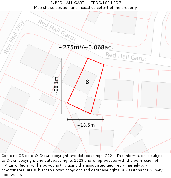 8, RED HALL GARTH, LEEDS, LS14 1DZ: Plot and title map