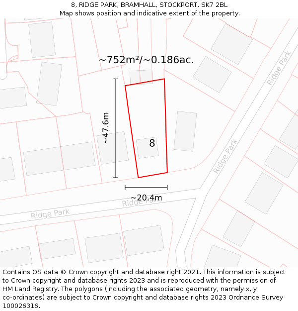 8, RIDGE PARK, BRAMHALL, STOCKPORT, SK7 2BL: Plot and title map