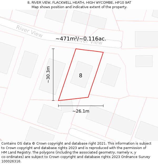 8, RIVER VIEW, FLACKWELL HEATH, HIGH WYCOMBE, HP10 9AT: Plot and title map