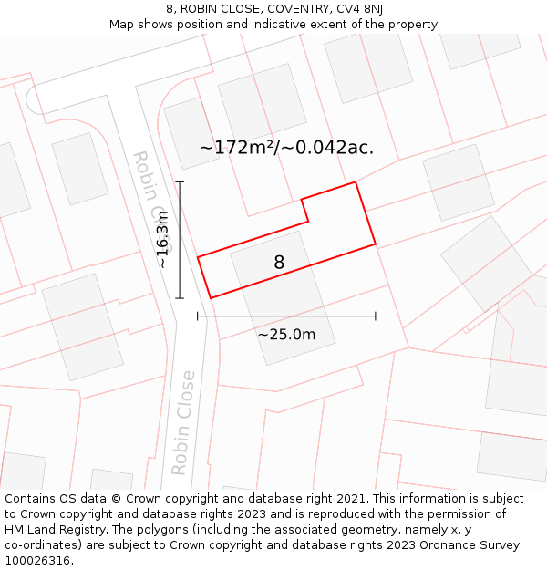 8, ROBIN CLOSE, COVENTRY, CV4 8NJ: Plot and title map