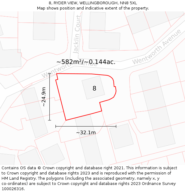 8, RYDER VIEW, WELLINGBOROUGH, NN8 5XL: Plot and title map