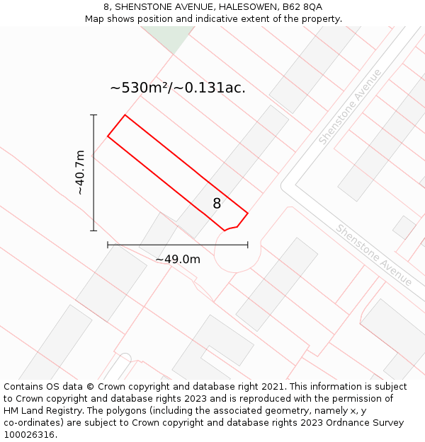 8, SHENSTONE AVENUE, HALESOWEN, B62 8QA: Plot and title map