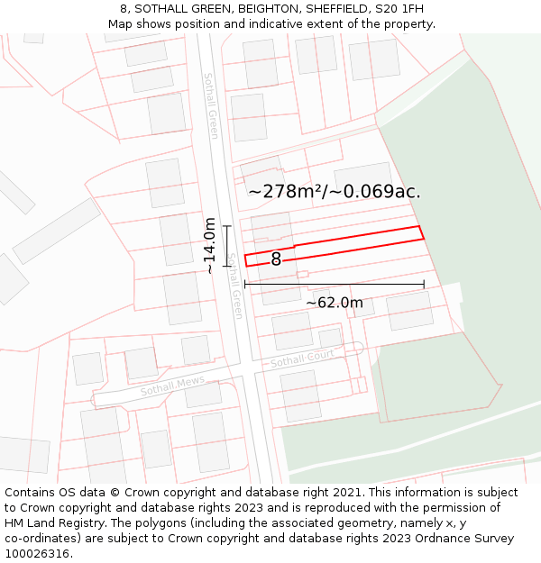 8, SOTHALL GREEN, BEIGHTON, SHEFFIELD, S20 1FH: Plot and title map