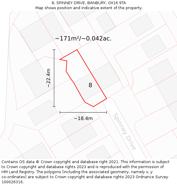 8, SPINNEY DRIVE, BANBURY, OX16 9TA: Plot and title map