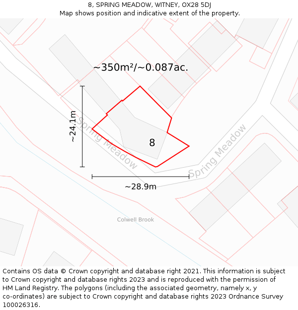 8, SPRING MEADOW, WITNEY, OX28 5DJ: Plot and title map