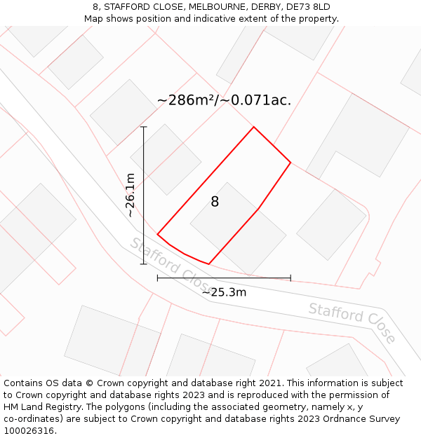 8, STAFFORD CLOSE, MELBOURNE, DERBY, DE73 8LD: Plot and title map