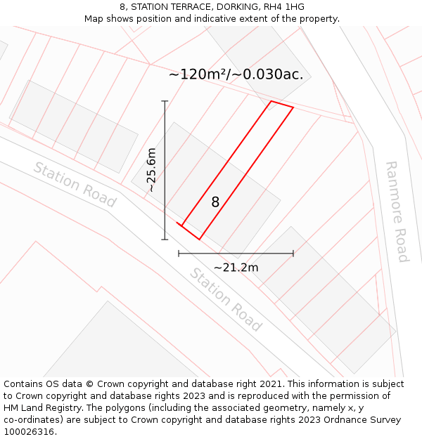 8, STATION TERRACE, DORKING, RH4 1HG: Plot and title map